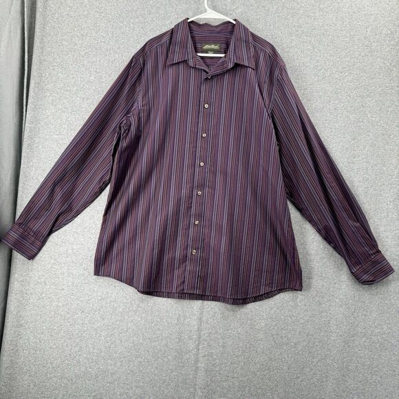 Eddie Bauer Mens TXL Button Down Shirt Wrinkle Resistant Purple Striped Work - Picture 1 of 12